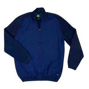 Hugo Boss mens L Large blue full zip up performance sweater EUC